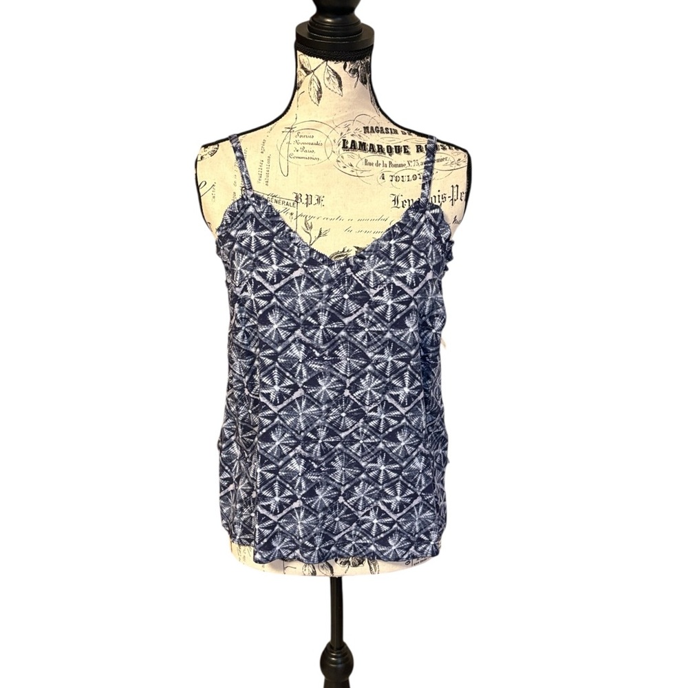 Old Navy Boho Tank Top Ruffle Geometric Navy and White Pattern Size S New